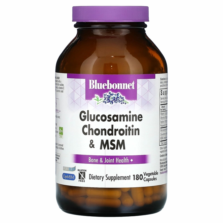 Bluebonnet Nutrition, глюкозамин, хондроитин и МСМ, 180 вегетарианских капсул