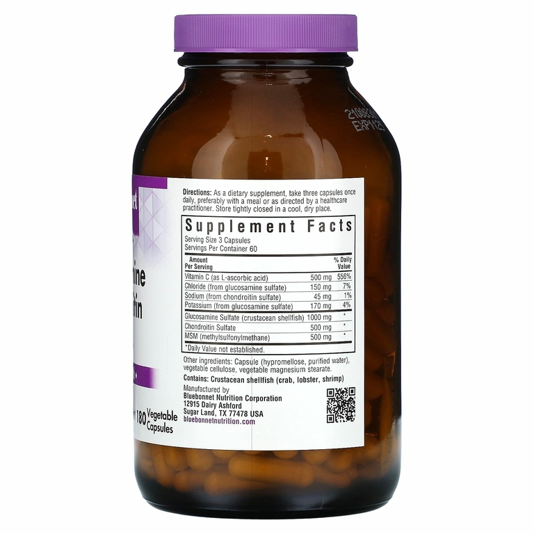 Bluebonnet Nutrition, глюкозамин, хондроитин и МСМ, 180 вегетарианских капсул