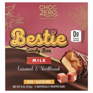 ChocZero, Bestie, шоколадные батончики, молоко, карамель и песочное печенье, 8 батончиков в индивидуальной упаковке, 224 г (8 унций)