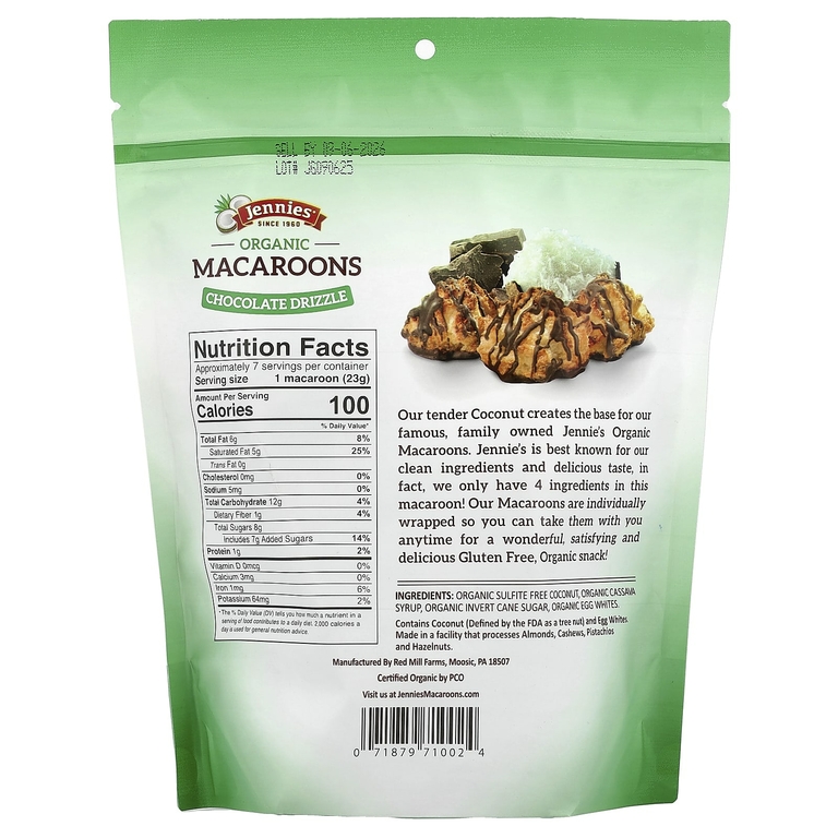Jennies Macaroons, органические макароны, с шоколадной глазурью, 149 г (5,25 унции)