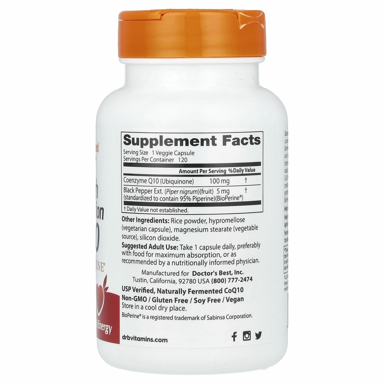 Doctor's Best, легкоусвояемый коэнзим Q10 с BioPerine®, 100 мг, 120 растительных капсул