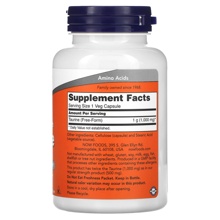NOW Foods, таурин, двойной концентрации, 1000 мг, 100 растительных капсул