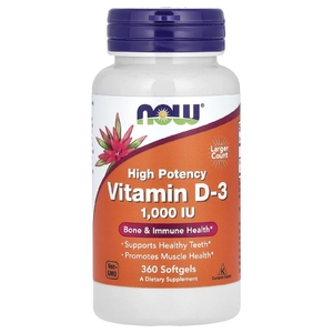 NOW Foods, витамин D3, высокоэффективный, 1000 МЕ, 360 капсул
