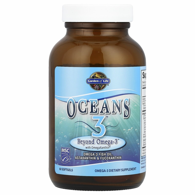 Garden of Life, Oceans 3, Beyond Omega-3 с омега-ксантином, 60 желатиновых капсул