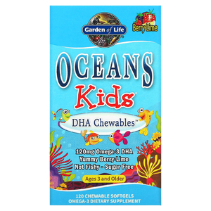 Garden of Life, Oceans Kids, DHA Chewables, ДГК в форме жевательных таблеток, для детей от 3 лет, со вкусом ягод и лайма, 120 жевательных капсул
