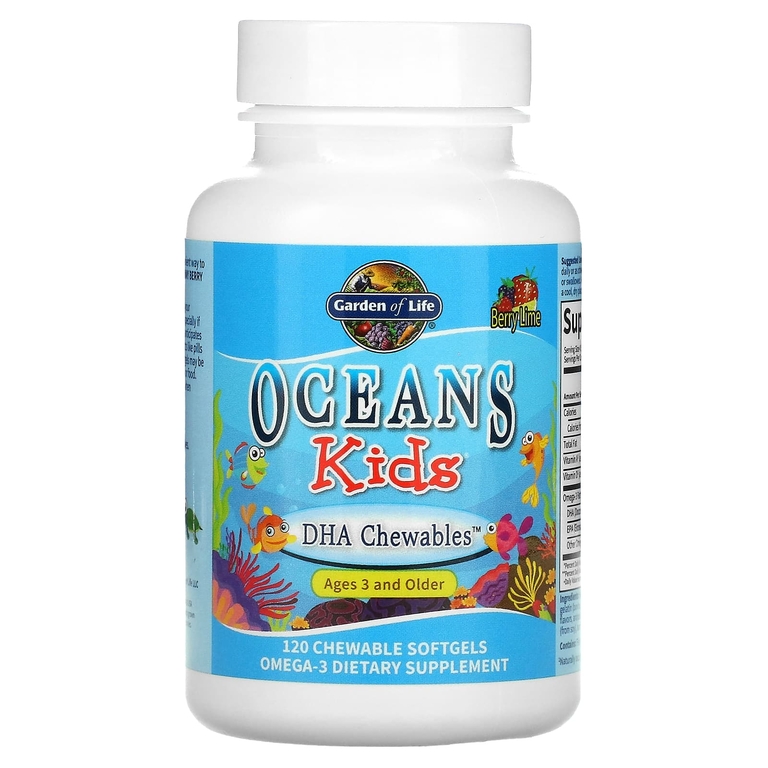 Garden of Life, Oceans Kids, DHA Chewables, ДГК в форме жевательных таблеток, для детей от 3 лет, со вкусом ягод и лайма, 120 жевательных капсул