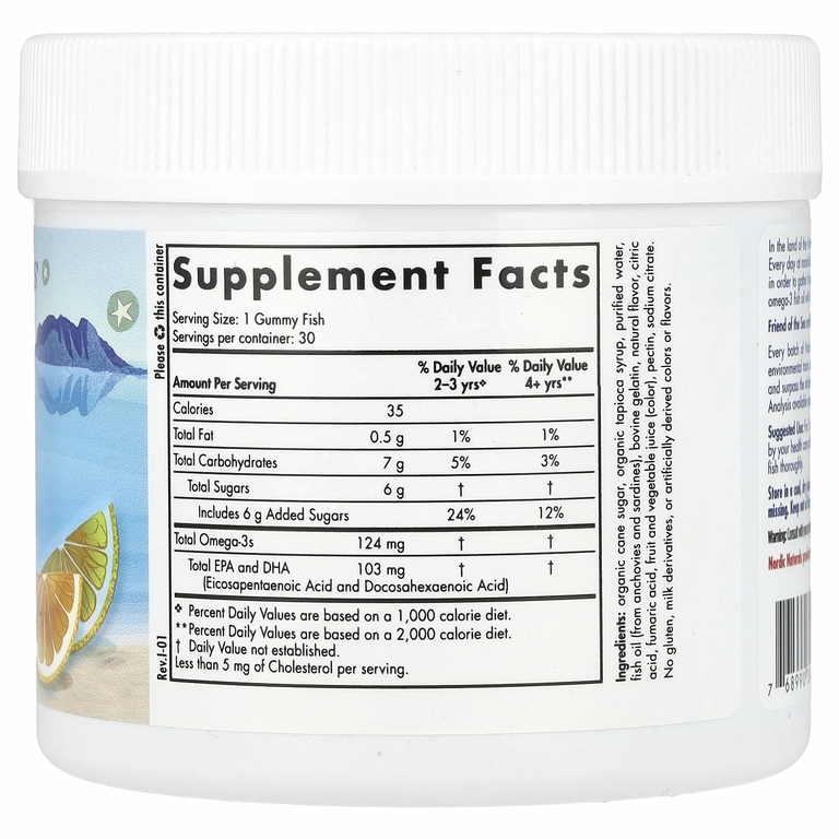 Nordic Naturals, Nordic Omega-3 Gummy Fish, «мандариновые лакомства», 124 мг, 30 жевательная таблеток в форме рыбок