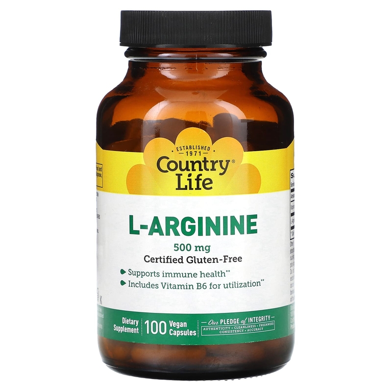 Country Life, L-аргинин, 500 мг, 100 веганских капсул