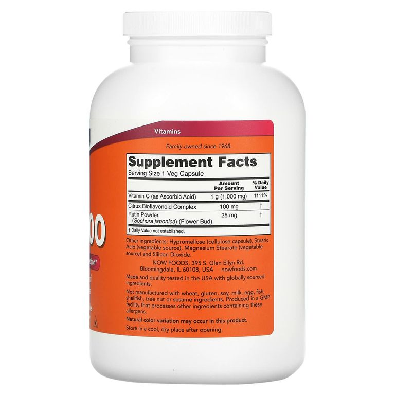 NOW Foods, C-1000, витамин С, 500 вегетарианских капсул