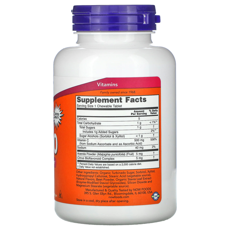 NOW Foods, Chewable C-500, жевательный витамин C со вкусом натуральной вишни, 100 таблеток
