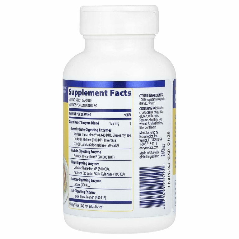 Enzymedica, Digest Basic, добавка с основными ферментами, 90 капсул