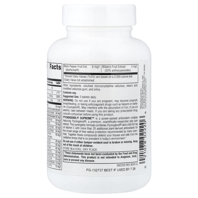 Source Naturals, растительный комплекс с экстрактом коры французской приморской сосны, 60 таблеток