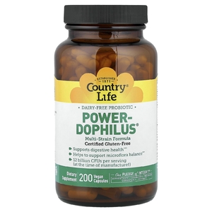 Country Life, смесь пробиотиков Power-Dophilus®, 200 веганских капсул
