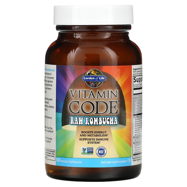 Garden of Life, Vitamin Code, необработанный чайный гриб, 60 веганских капсул