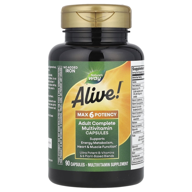 Nature's Way, Alive! Max6 Potency, мультивитамины повышенной эффективности, без добавления железа, 90 капсул