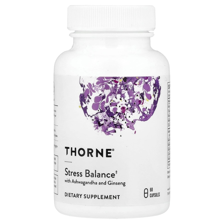Thorne, антистрессовый баланс с ашвагандой и женьшенем, 60 капсул
