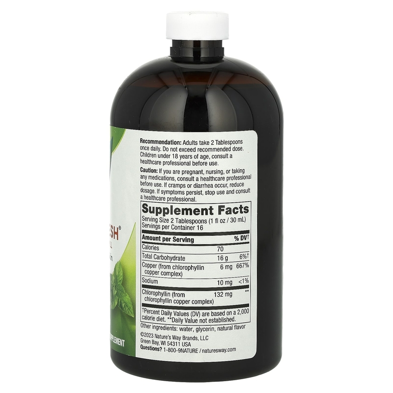 Nature's Way, Chlorofresh, жидкий хлорофилл, со вкусом мяты, 132 мг, 480 мл (16 жидк. унций) (132 мг в 2 ст. л.)