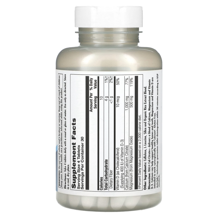 KAL, Cal-Citrate+, витамин D3 и магний, 120 таблеток