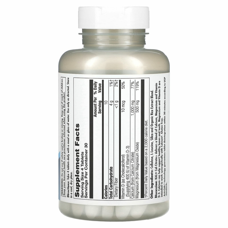 KAL, Cal-Citrate+, витамин D3 и магний, 120 таблеток