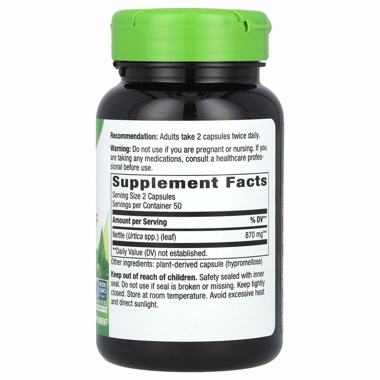 Nature's Way, лист крапивы, 870 мг, 100 веганских капсул (435 мг в 1 капсуле)