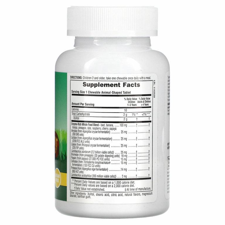 NaturesPlus, Source of Life, Animal Parade, Tummy Zyme с активными ферментами, цельными продуктами и пробиотиками, натуральный вкус тропических фруктов, 90 таблеток в форме животных