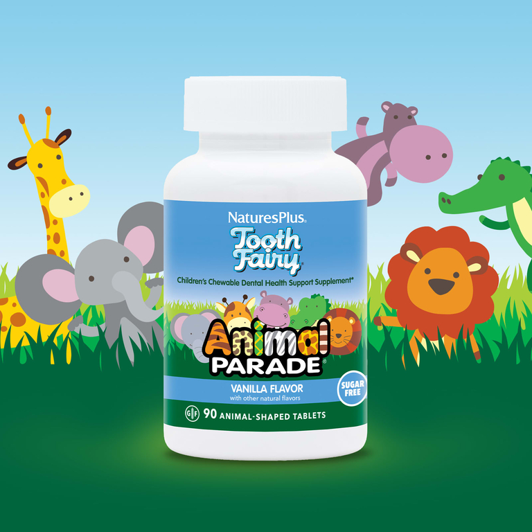 NaturesPlus, Source of Life, Animal Parade, детский жевательный пробиотик от зубной феи с пробиотиками M18, натуральный вкус ванили, 90 таблеток в форме животных