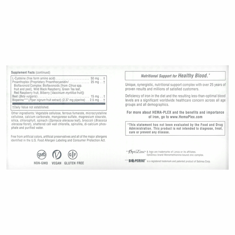 NaturesPlus, Hema-Plex, комплекс с железом, 60 капсул быстрого действия