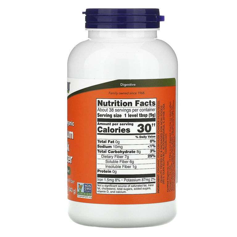 NOW Foods, сертифицированный органический порошок из шелухи семян подорожника, 340 г (12 унций)