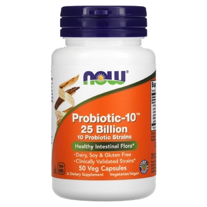 NOW Foods, Probiotic-10, 25 млрд, 50 вегетарианских капсул