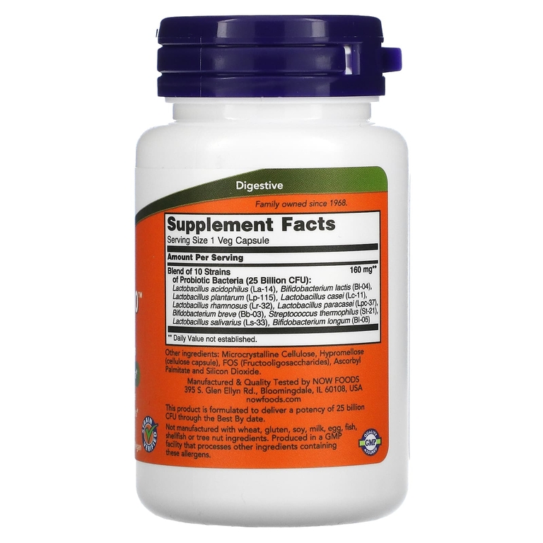NOW Foods, Probiotic-10, 25 млрд, 50 вегетарианских капсул