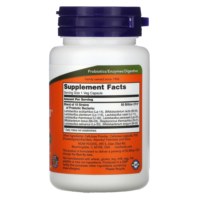 NOW Foods, Probiotic-10, 50 млрд, 50 вегетарианских капсул