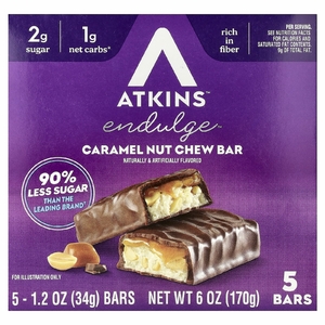 Atkins, батончики с карамелью и орехами, 5 шт. по 34 г (1,2 унции)