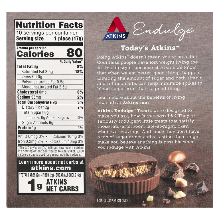 Atkins, Endulge ™, чашки с арахисовой пастой, 10 чашек по 17 г (0,6 унции)