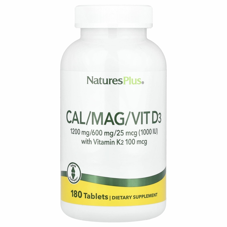 NaturesPlus, комплекс с кальцием, магнием, витаминами D3 и К2, 180 таблеток