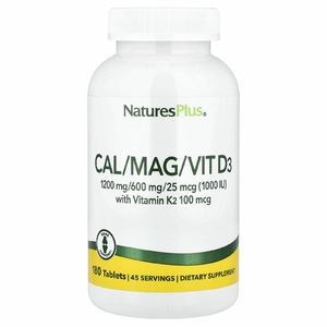 NaturesPlus, комплекс с кальцием, магнием, витаминами D3 и К2, 180 таблеток