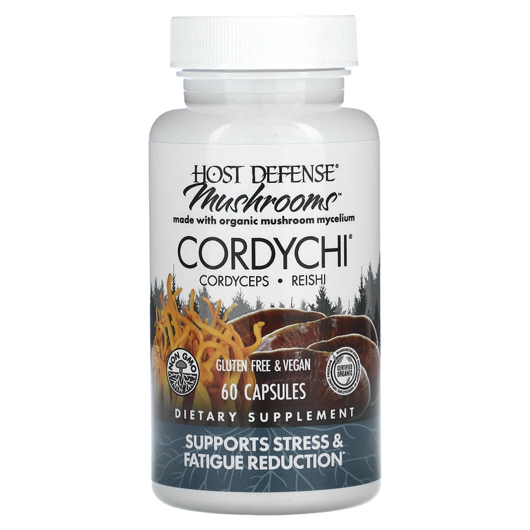 Host Defense, Host Defense Mushrooms, Кордичи, способствуют снижению стресса и усталости, 60 вегетарианских капсул