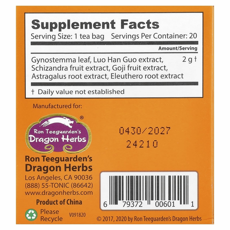 Dragon Herbs, Spring Dragon Longevity Tea, без кофеина, 20 чайных пакетиков, 1,8 унции (50 г)