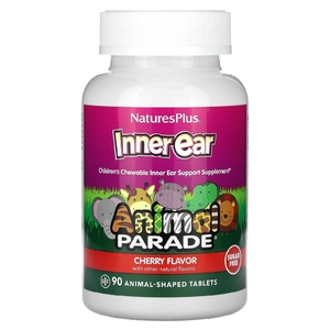 NaturesPlus, Animal Parade, жевательная добавка для поддержки здоровья внутреннего уха, для детей, с вишневым вкусом, 90 таблеток в форме животных