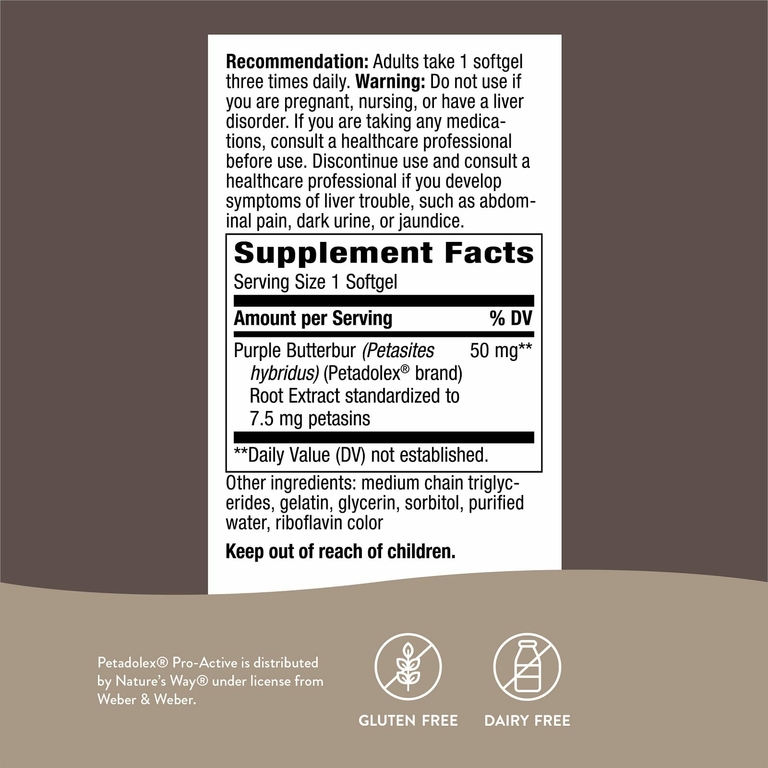 Nature's Way, PETADOLEX, Pro-Active, белокопытник для здоровья вен, 50 мг , 60 капсул