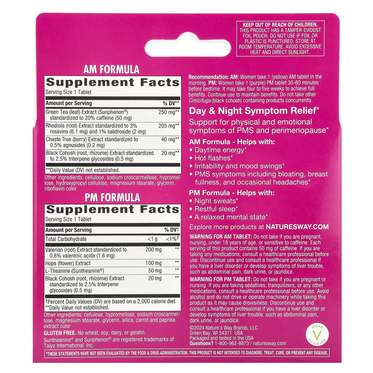 Nature's Way, PeriMenopause Formula, препарат в период пременопаузы, для использования утром и вечером, 60 таблеток