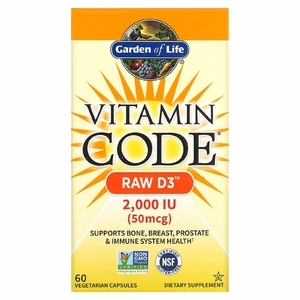 Garden of Life, Vitamin Code, RAW D3, 50 мкг (2000 МЕ), 60 вегетарианских капсул