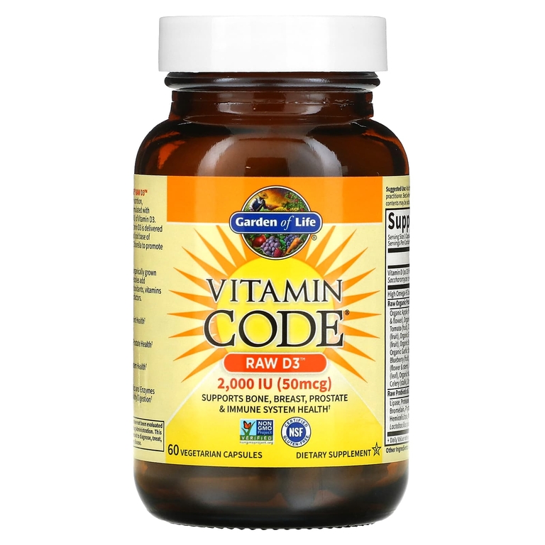 Garden of Life, Vitamin Code, RAW D3, 50 мкг (2000 МЕ), 60 вегетарианских капсул