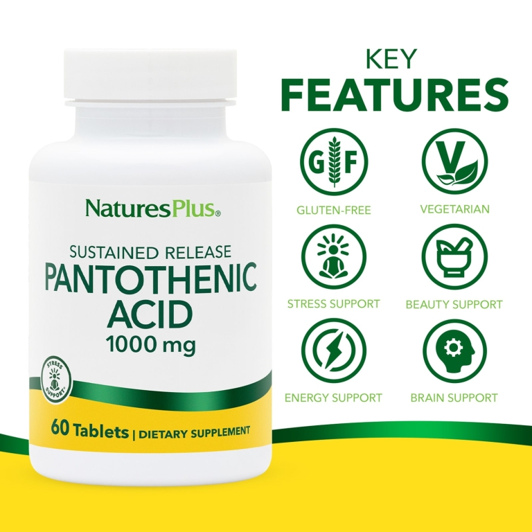 NaturesPlus, Пантотеновая кислота, длительное высвобождение, 1000 мг, 60 таблеток