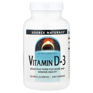 Source Naturals, витамин D3, 125 мкг (5000 МЕ), 240 капсул