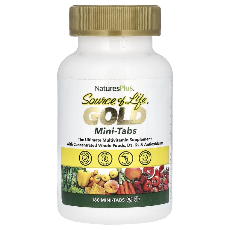 NaturesPlus, Source of Life, Gold, мини-таблетки, мощная мультивитаминная добавка, 180 таблеток