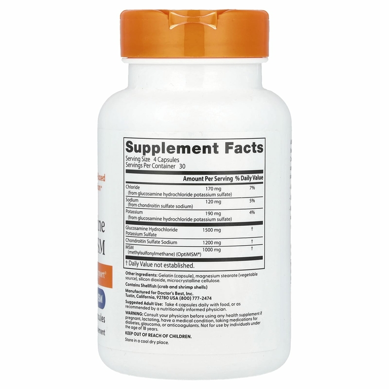 Doctor's Best, глюкозамин, хондроитин и МСМ с OptiMSM, 120 вегетарианских капсул