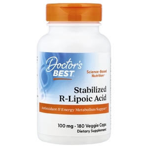 Doctor's Best, стабилизированная R-липоевая кислота, 100 мг, 180 растительных капсул