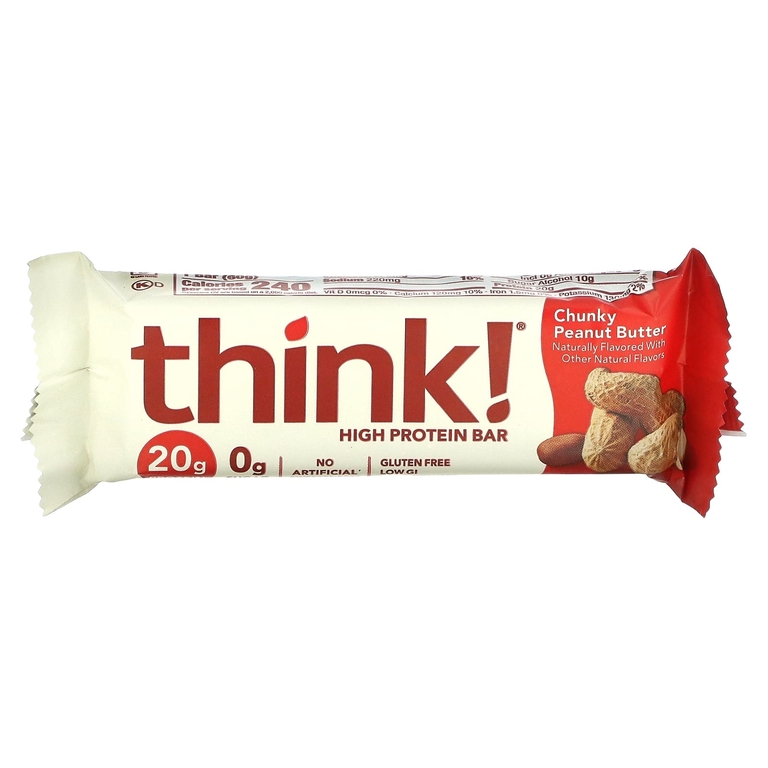 Think !, Высокопротеиновые батончики, кусочки арахисовой пасты, 10 батончиков по 60 г