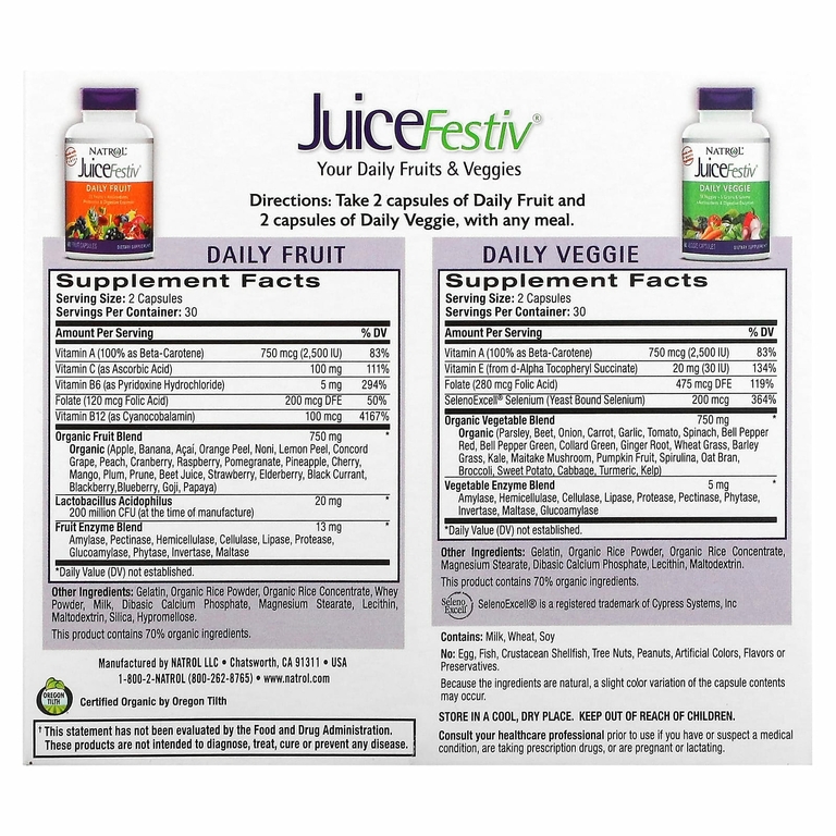 Natrol, JuiceFestiv, 2 флакона по 60 капсул