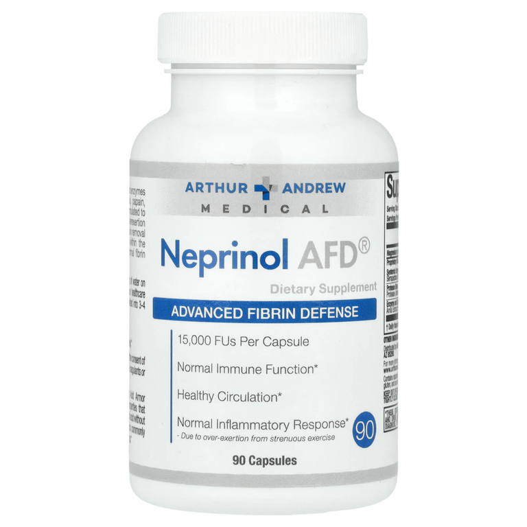 Arthur Andrew Medical, Neprinol AFD, защита организма от вредного воздействия фибрина, 500 мг, 90 капсул